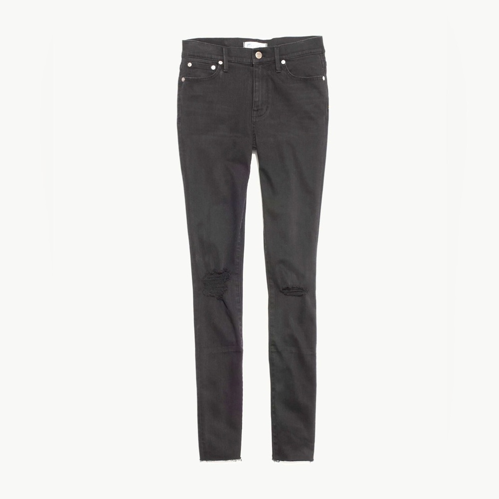 Madewell 9" Mid-Rise Skinny Jeans in Black Sea; Distressed Black Skinny jeans